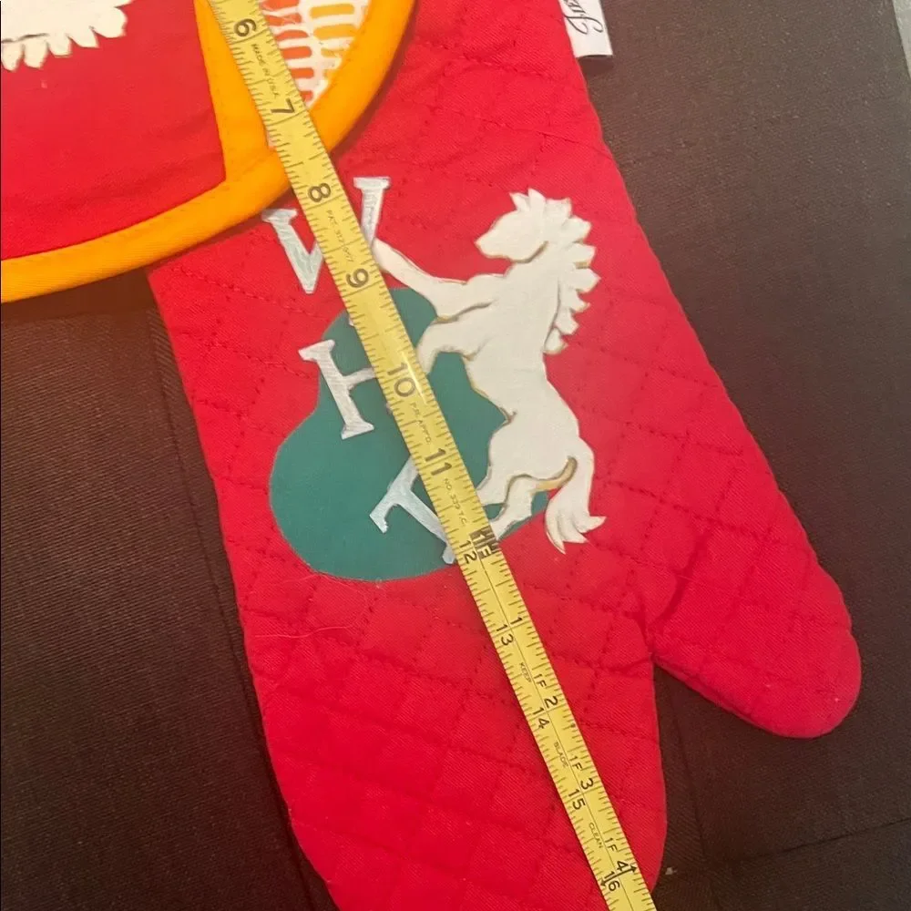 #1087+ Fiesta Red Oven Mitt with White Horse Thunder Art Logo Motif